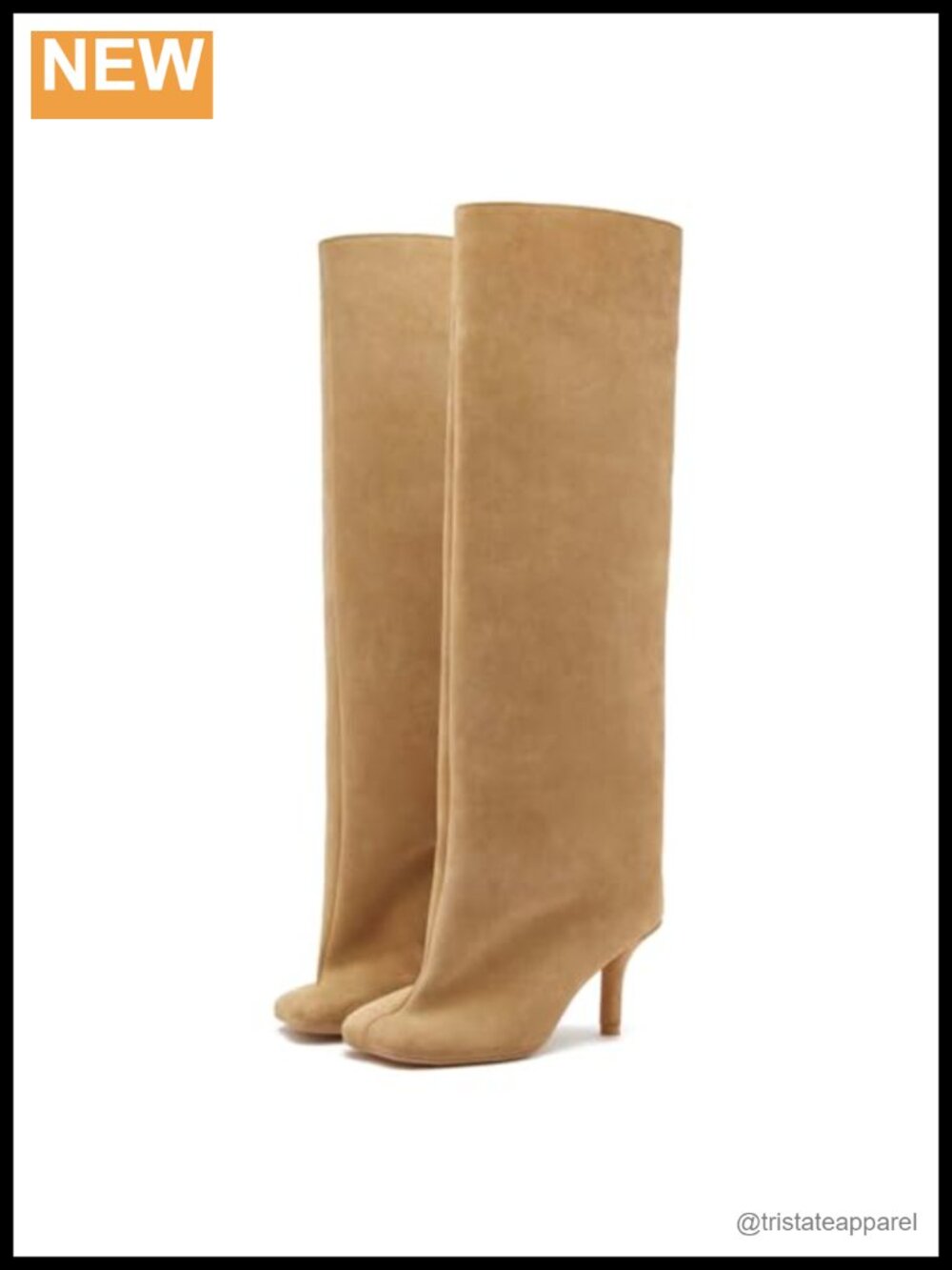 Women's Suede Knee High Boots Square Toe Stiletto Heel Wide Calf Pull On Tall